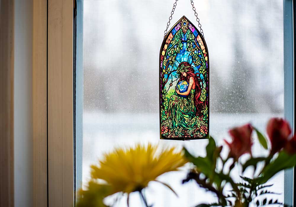 Glass Suncatcher 8in Cathedral - Earth Goddess