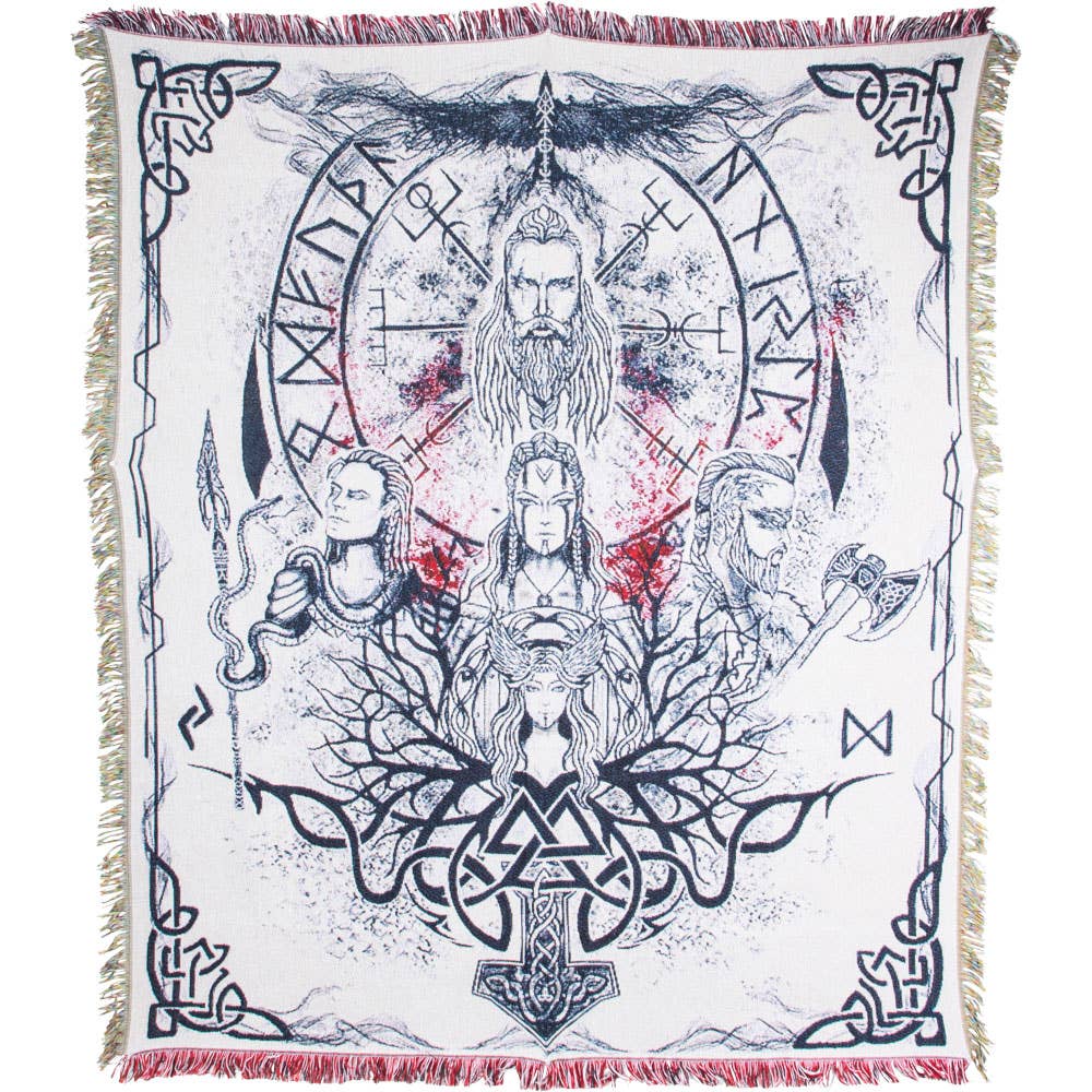 Cotton Heavy Throw w/ Fringe - Viking Gods