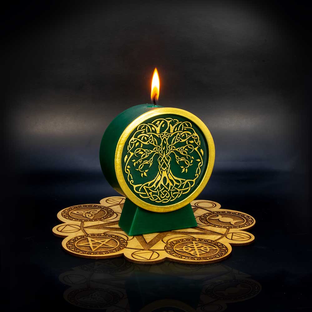 Intention Candle - Tree of Life Green & Gold