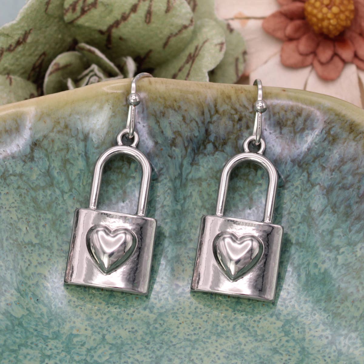 Love Locked Silver Heart Lock Earrings
