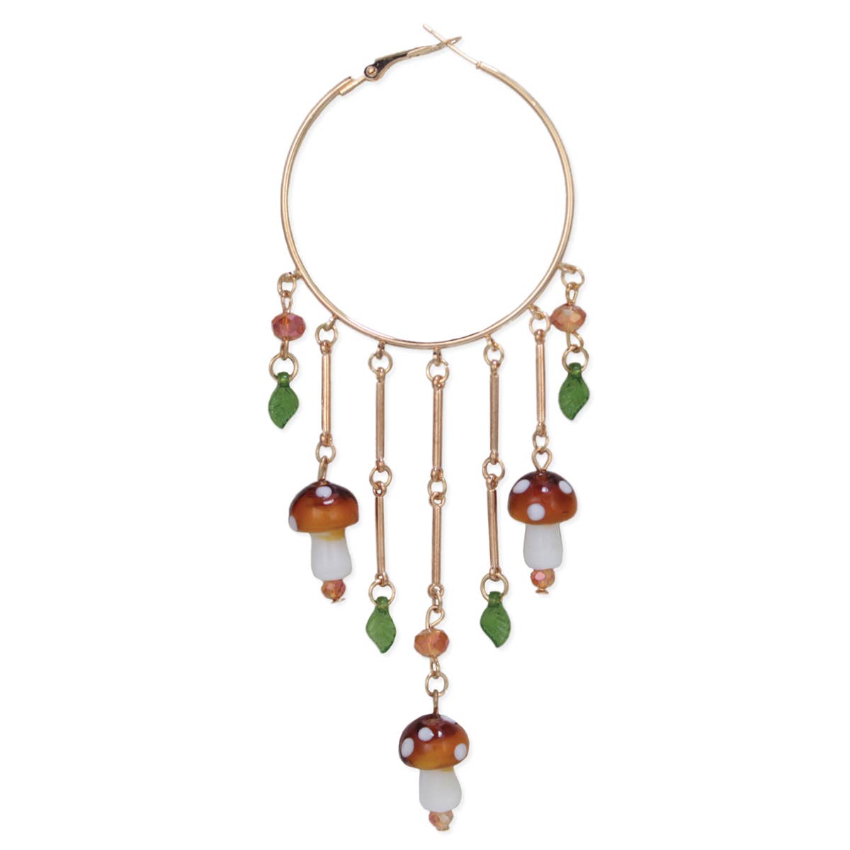 Enchanted Forest Mushroom Gold Hoop Earrings