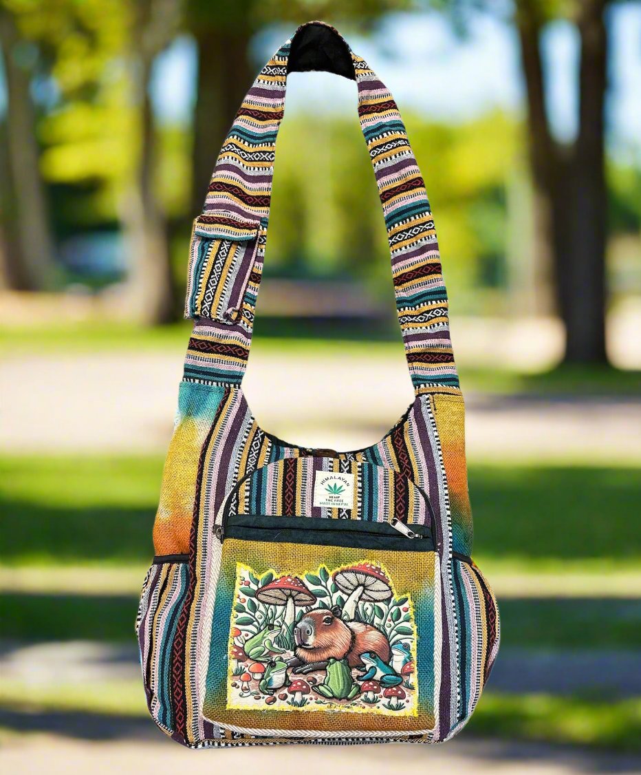 Hemp Tie Dye Side Pocket Capybara Frog & Mushroom
