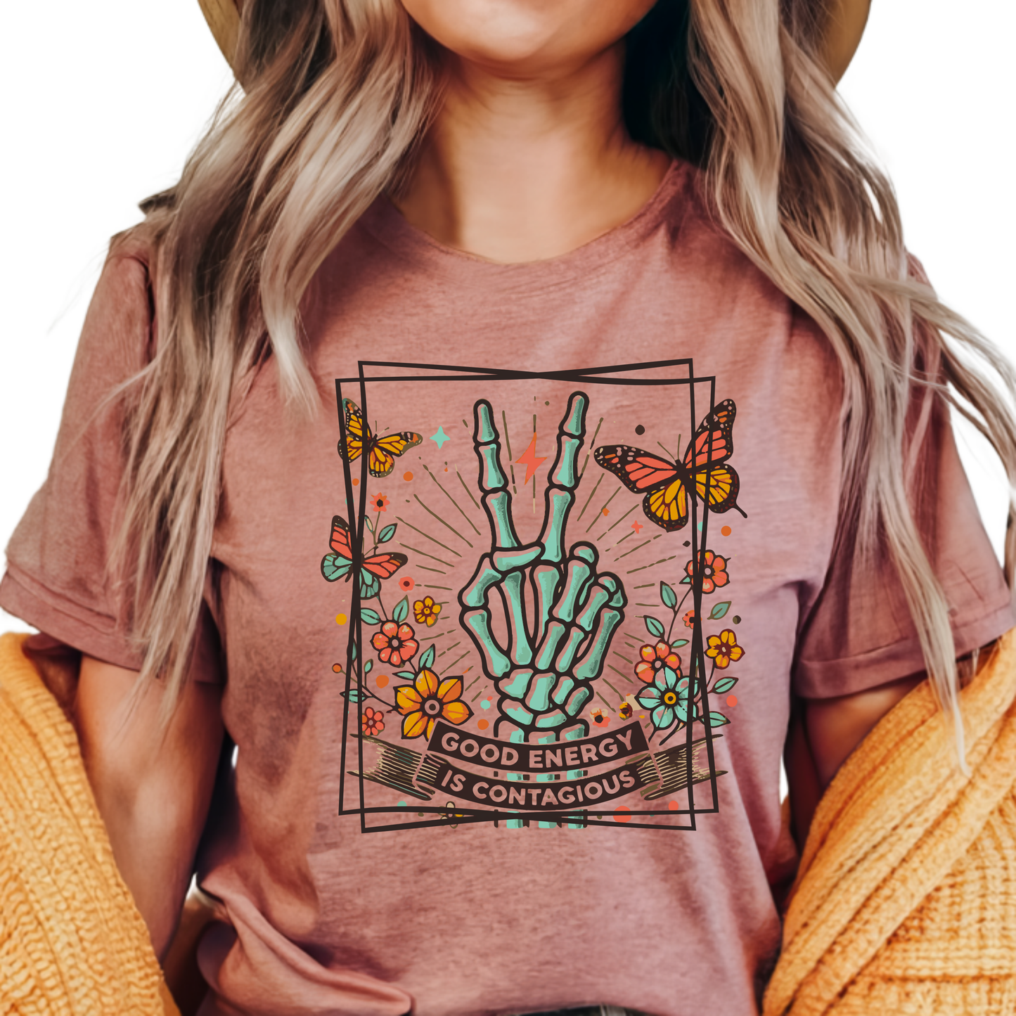 Good Energy is Contagious Graphic Tee – Mental Health Positive Vibes Shirt, Gift Idea, Inspirational Sayings, Boho Style Peace T-Shirt