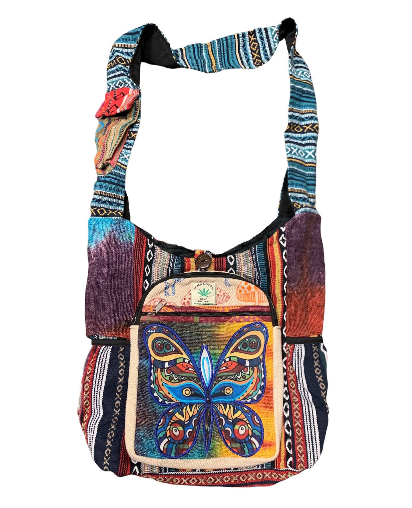 Cotton Hemp Tie Dye Color Hemp Butterfly Two Pocket Bag