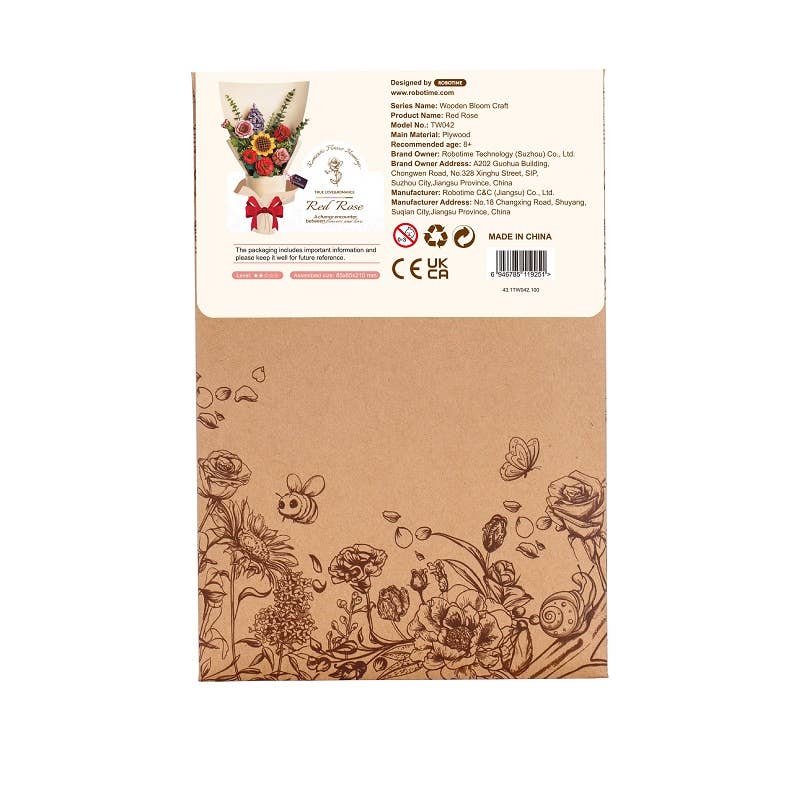 Red Rose Robotime Rowood DIY Wooden Flower 3D Puzzles