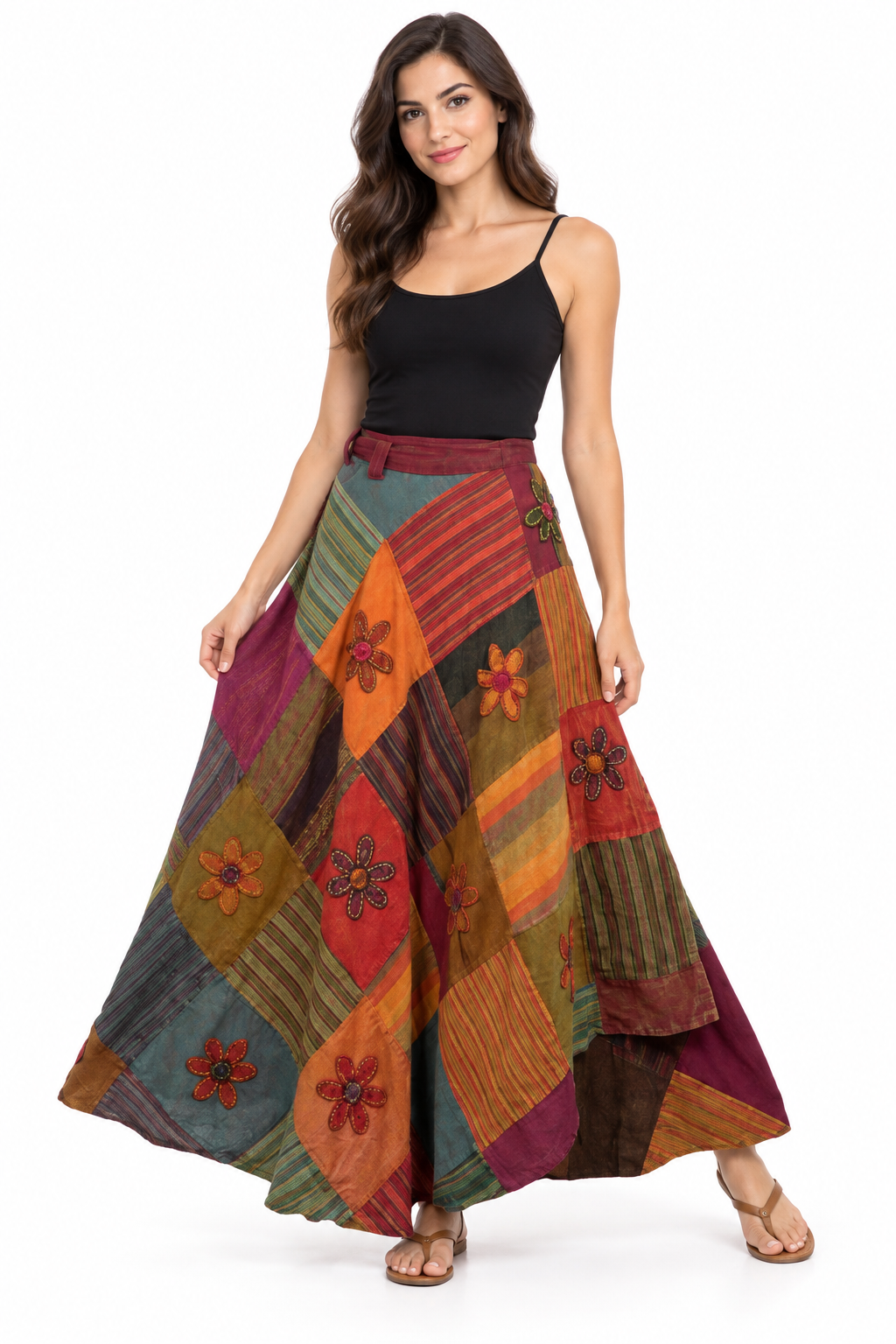 Cotton Multi Flower Embroidery Warp Around Skirt