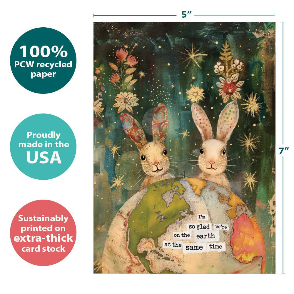 Earth Rabbits Birthday Greeting Card