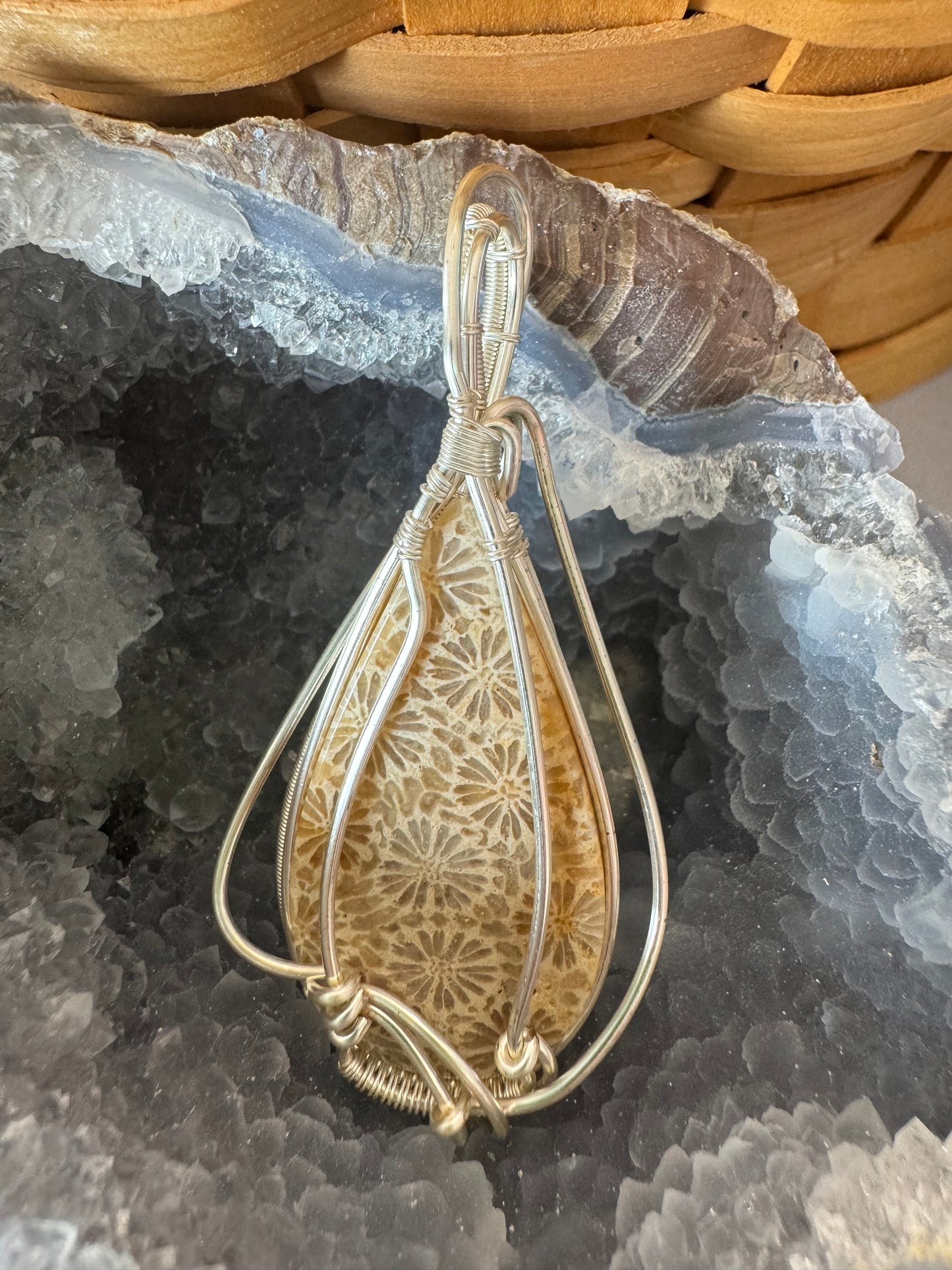 Fossilized Coral Pendant on 18" Sterling Silver Chain