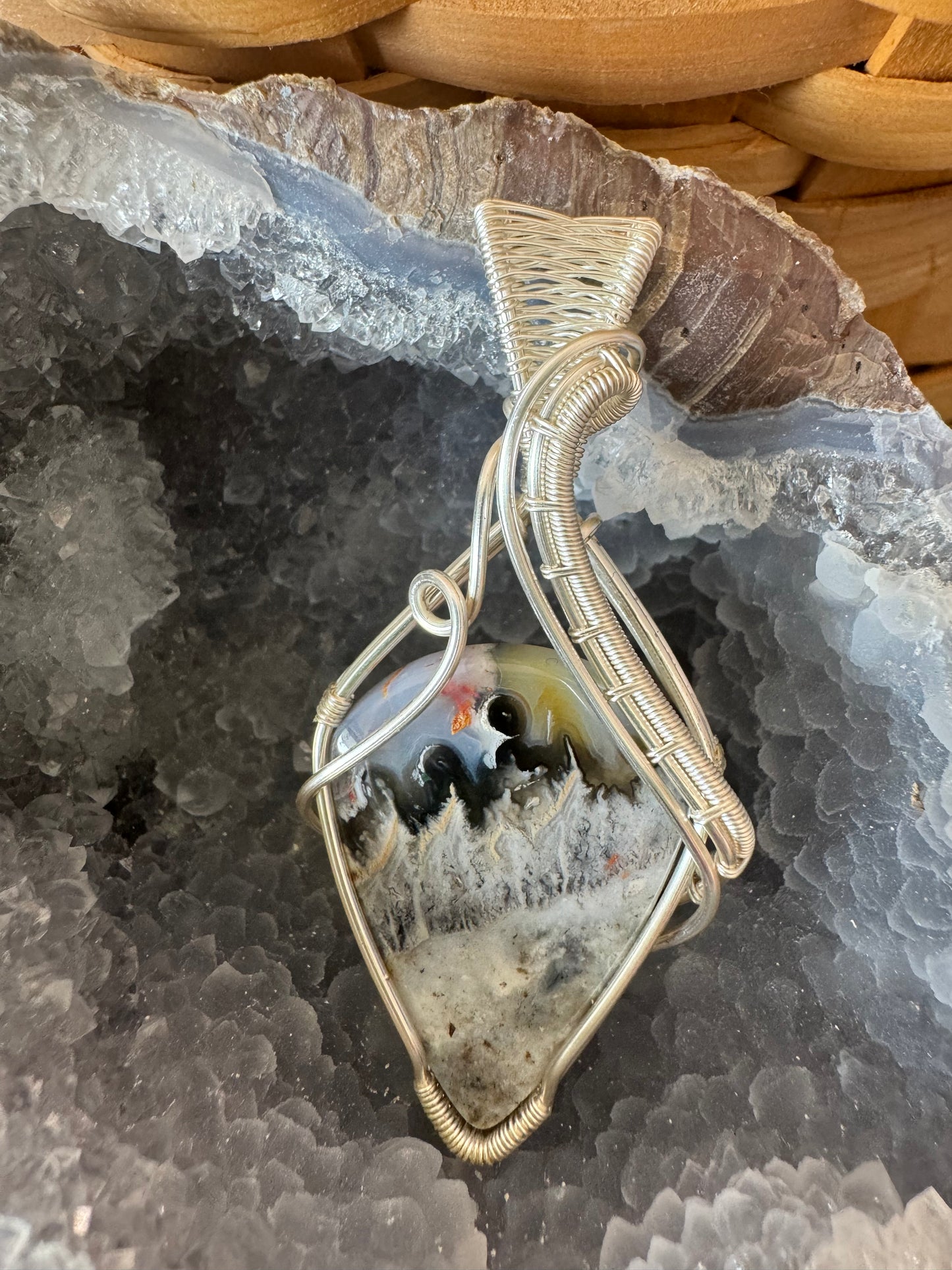 Purple Moss Agate Pendant on 16" Sterling Silver Chain