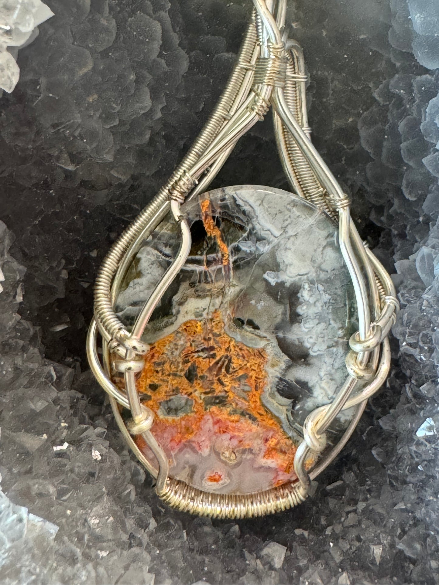 Orange Agate Pendant on 16" Sterling Silver Chain