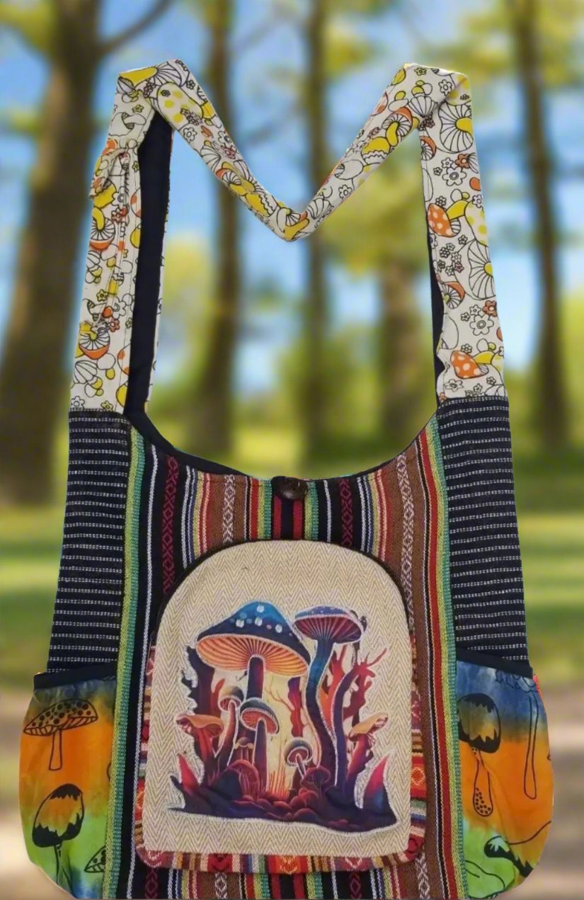 Cotton Hemp Mushroom Side Pocket Sling Bag