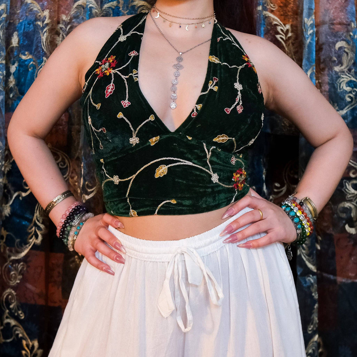 Embroidery Boho Velvet Bralette