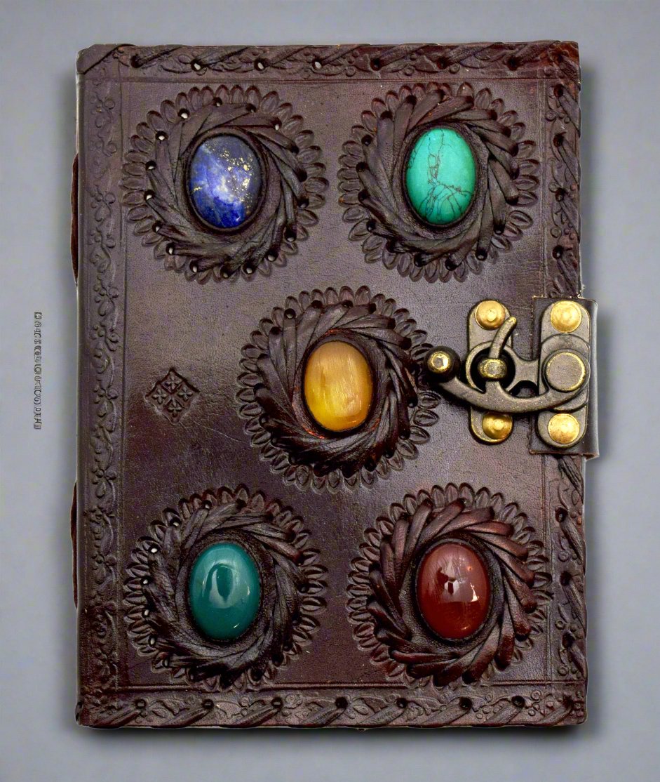 5 x 7 Leather Embossed Journal with 5 Big Stones