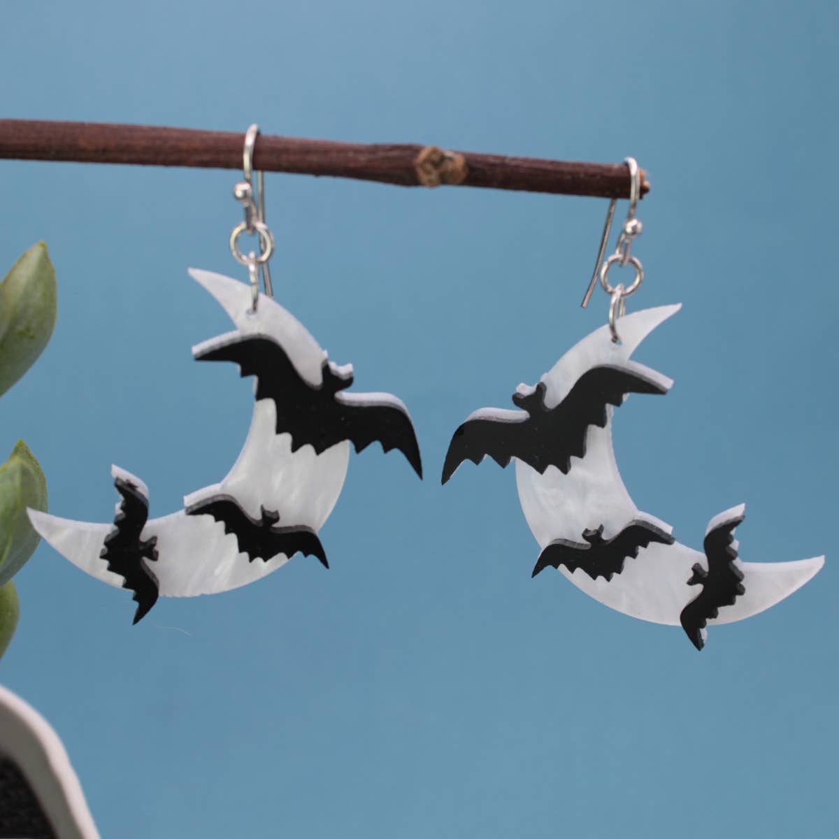 Night Flight Bat Moon Earrings