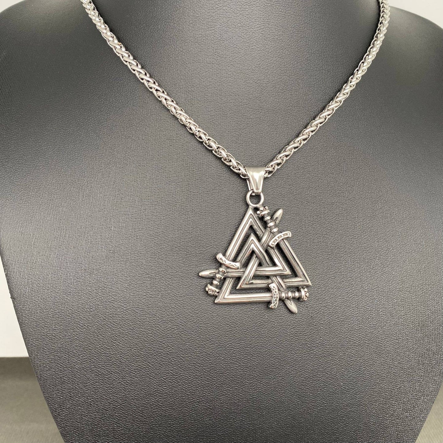 Viking Sword Valknut Pendant Men's S.Steel Necklace