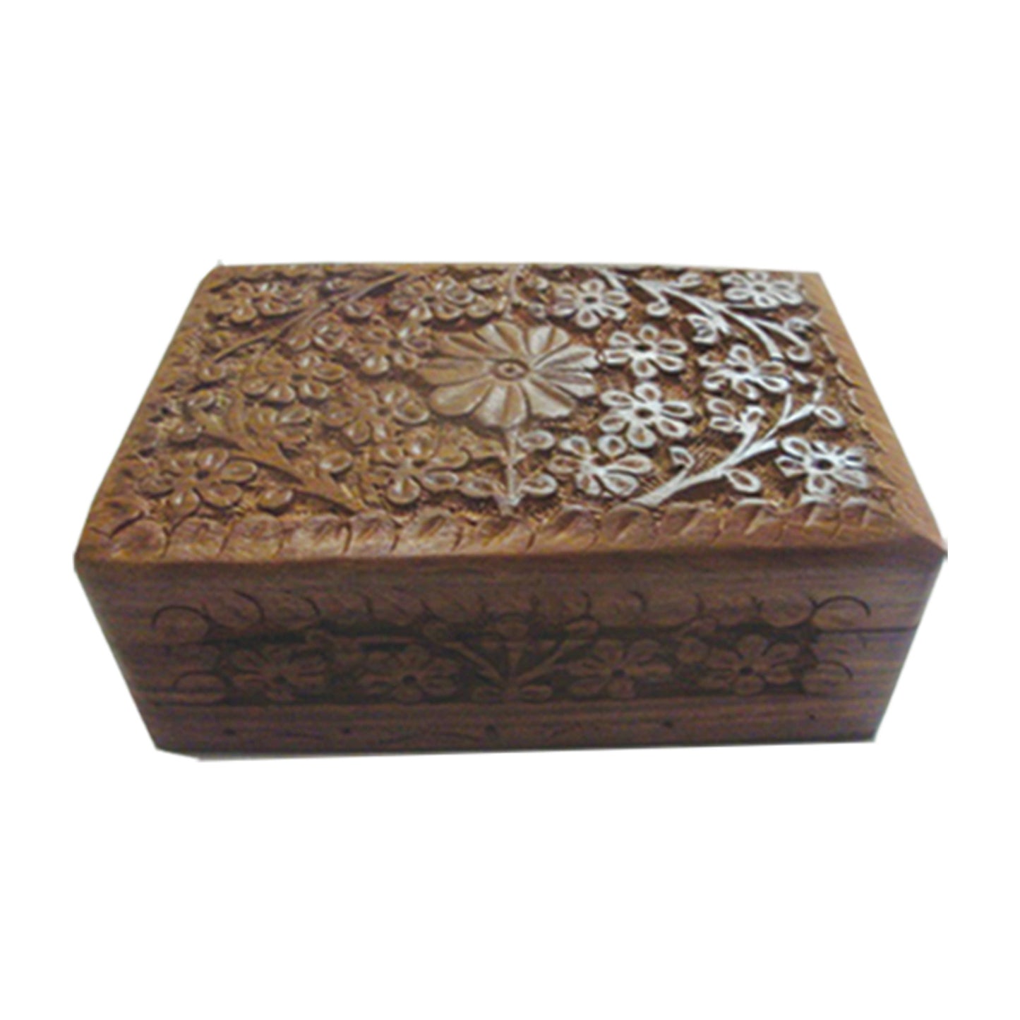 Daisy Carved Wooden Jewelry Box w/ Front Design (6 x 4 in.)