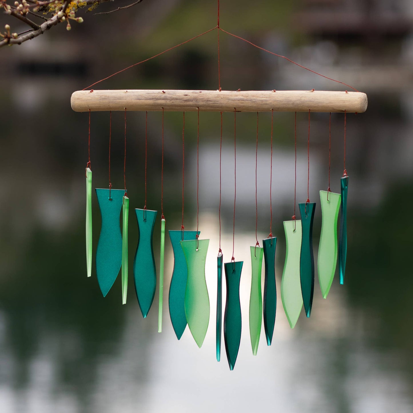 Teal and Green Fish Tumbled Glass Wind Chime