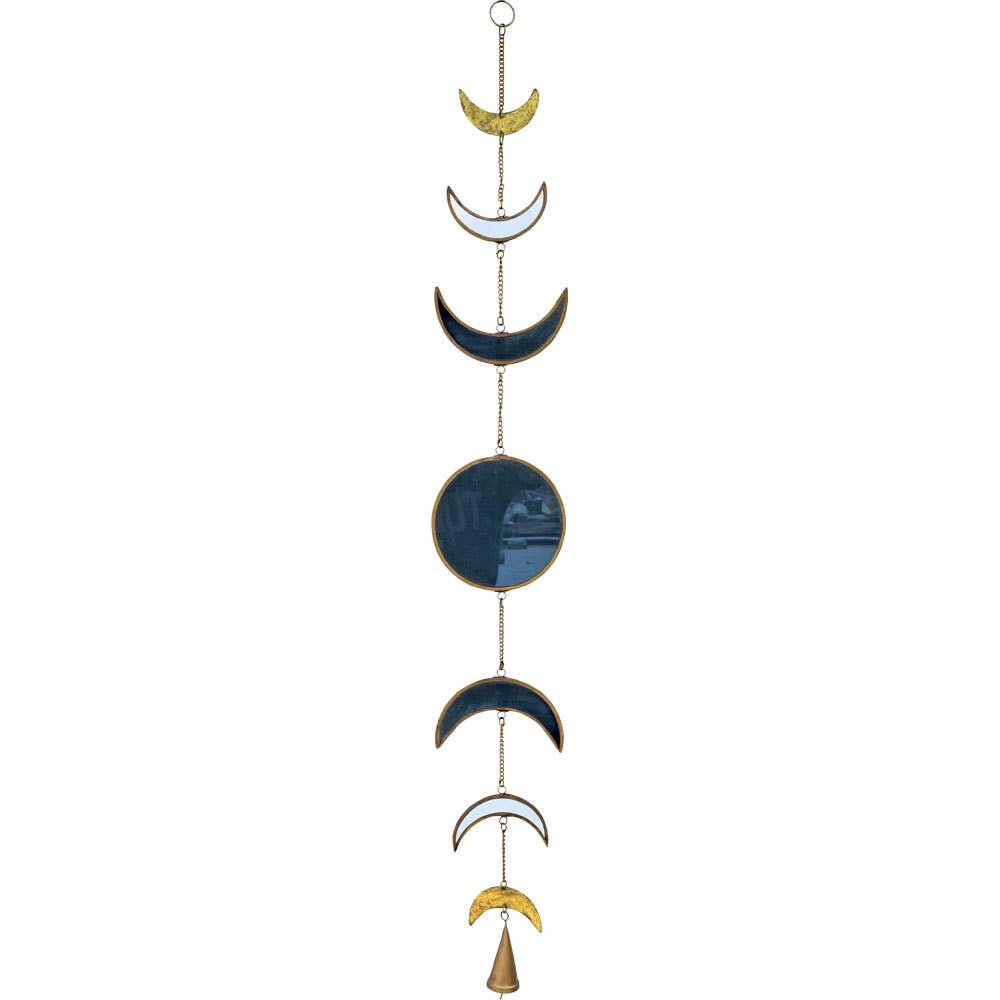 Glass & Metal Hanging String - Moon Phases w/ Bell