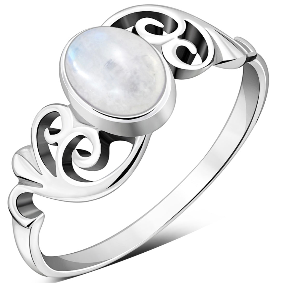 Om Rainbow Moonstone Sterling Silver Ring