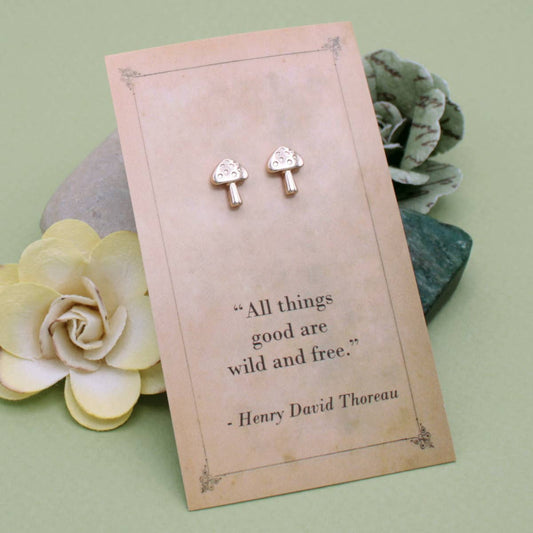 Literary Quotes Mushroom Post Earrings