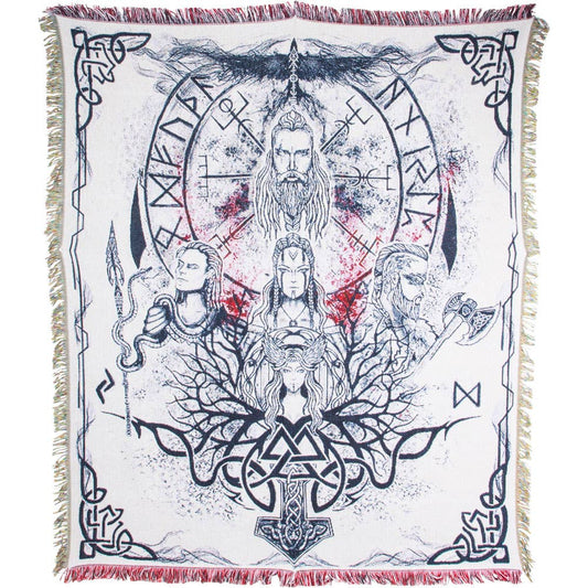 Cotton Heavy Throw w/ Fringe - Viking Gods