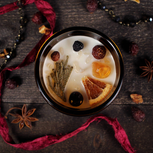 Yule Candle • Herb & Crystal Candle for Christmas • Solstice