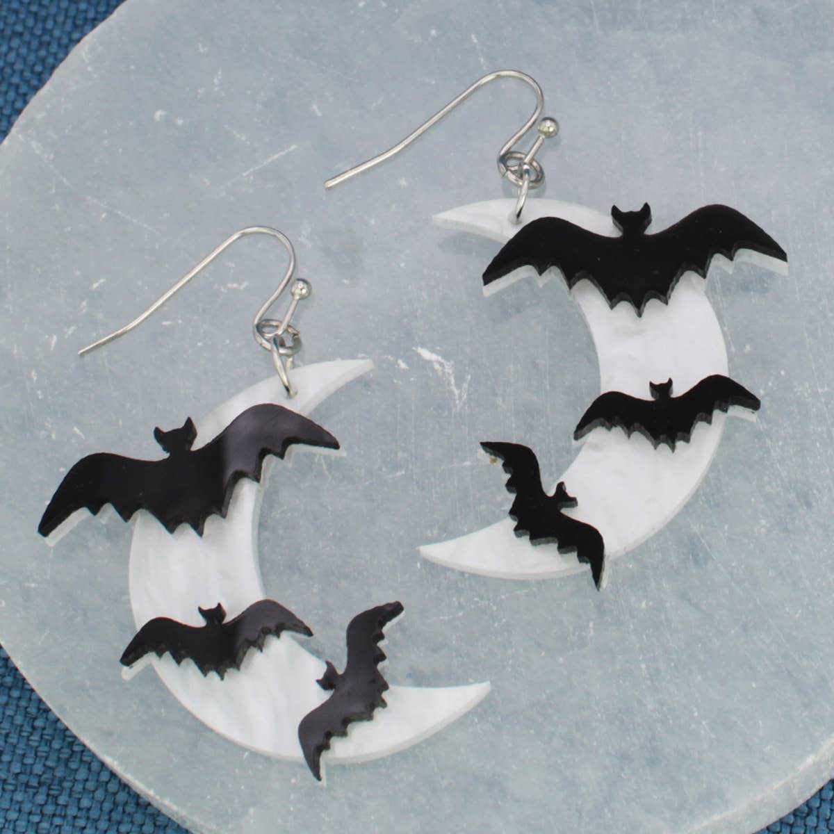 Night Flight Bat Moon Earrings