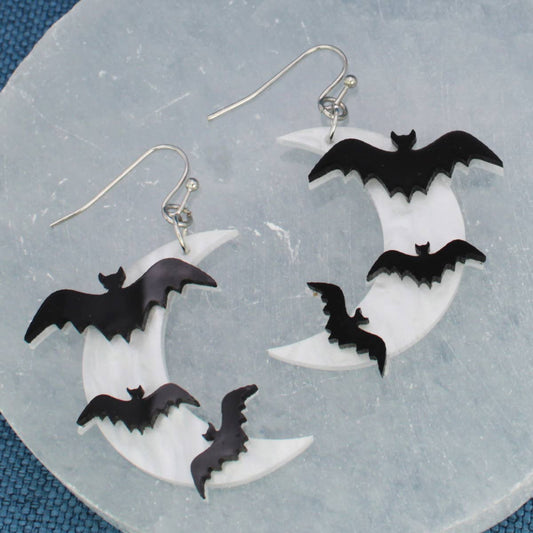 Night Flight Bat Moon Earrings