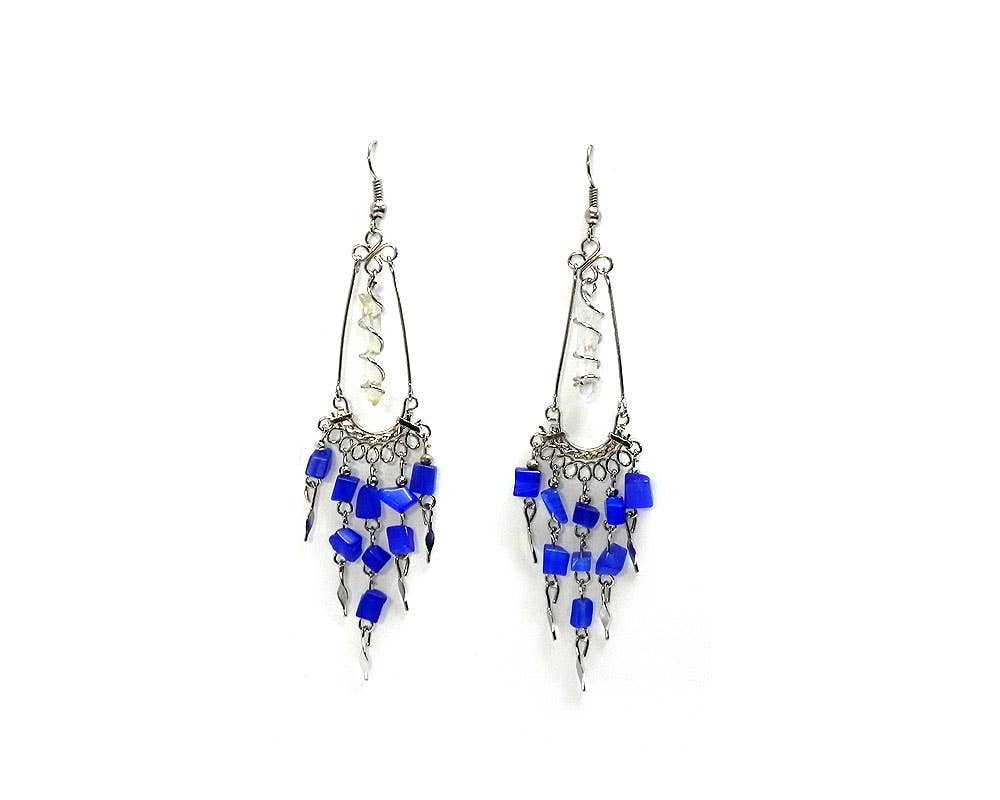 Quartz Crystal Chip Stone Assorted Metal Dangle Earrings