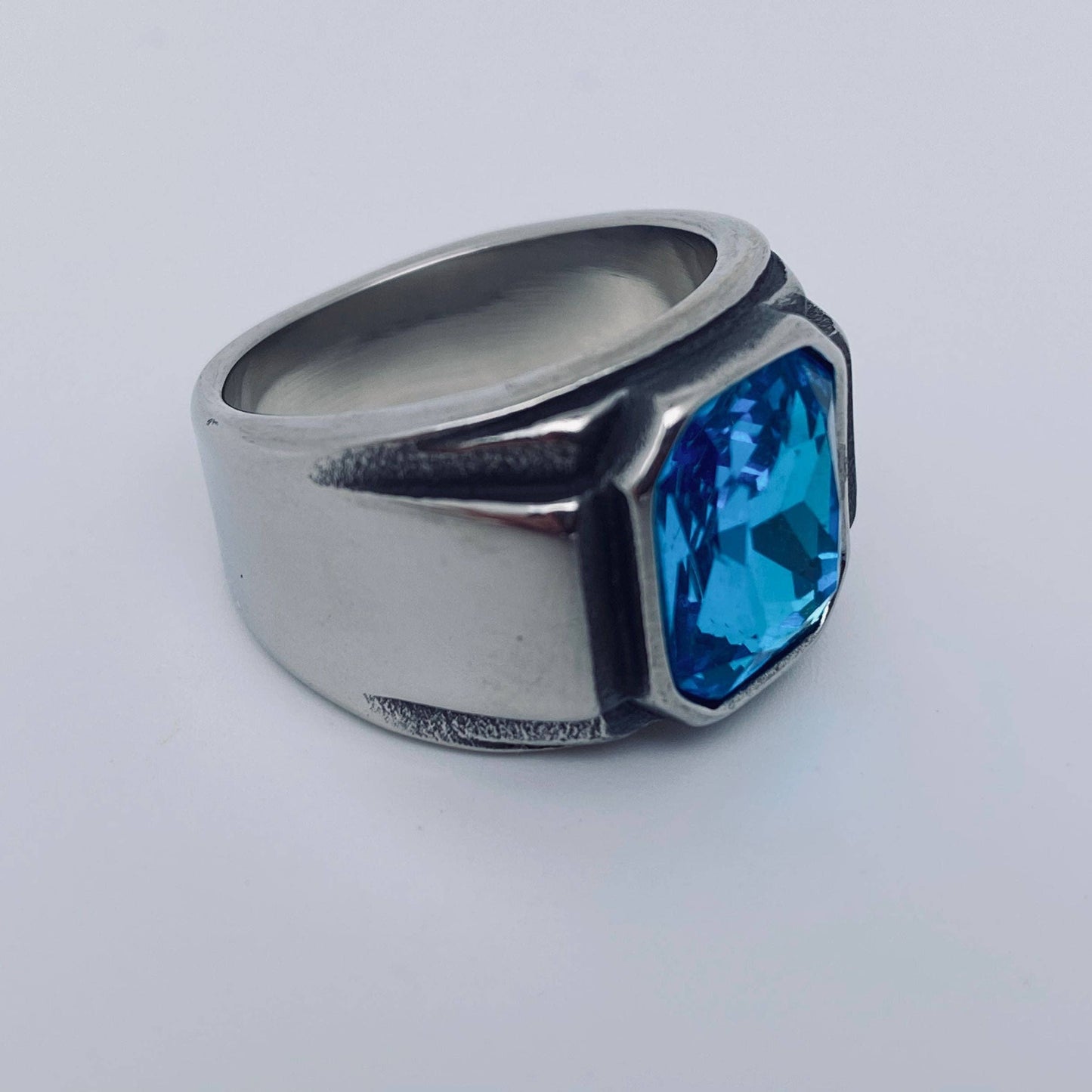 Blue Gemstone Stainless Steel Fashion Ring