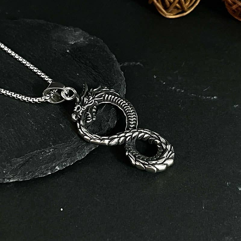 Viking Non-Fading Ring Stainless Steel Dragon Pendant Necklace