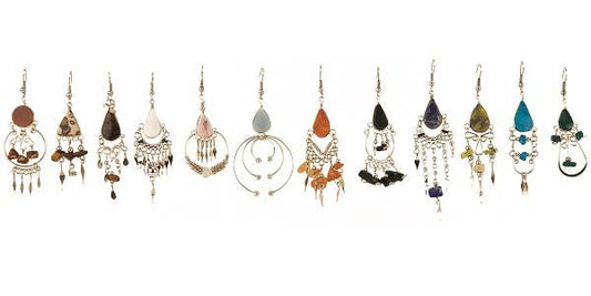 Assorted Stone Chip Stone Metal Dangle Earrings