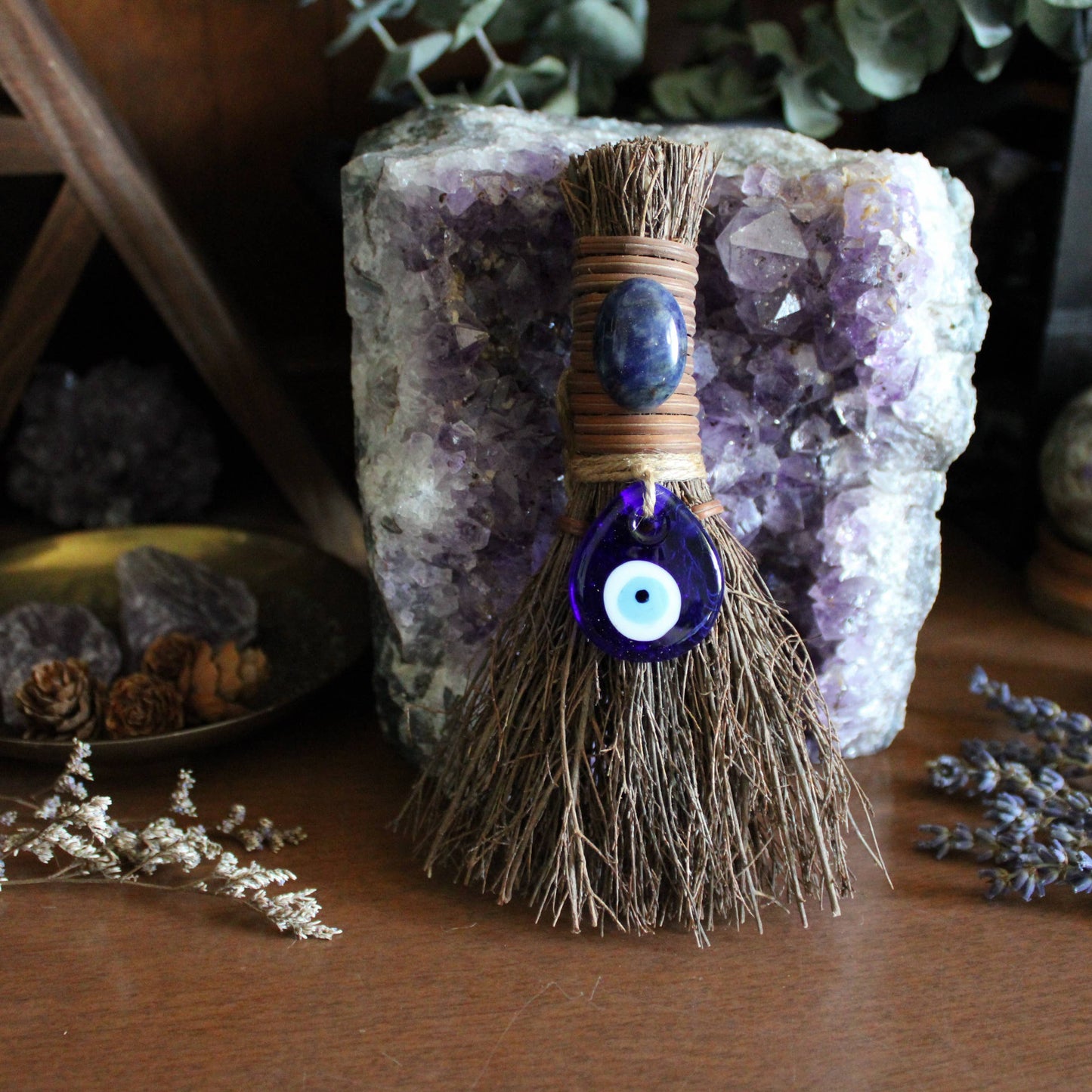 Evil Eye Protection Witch's Broom, Crystal Witch Besom