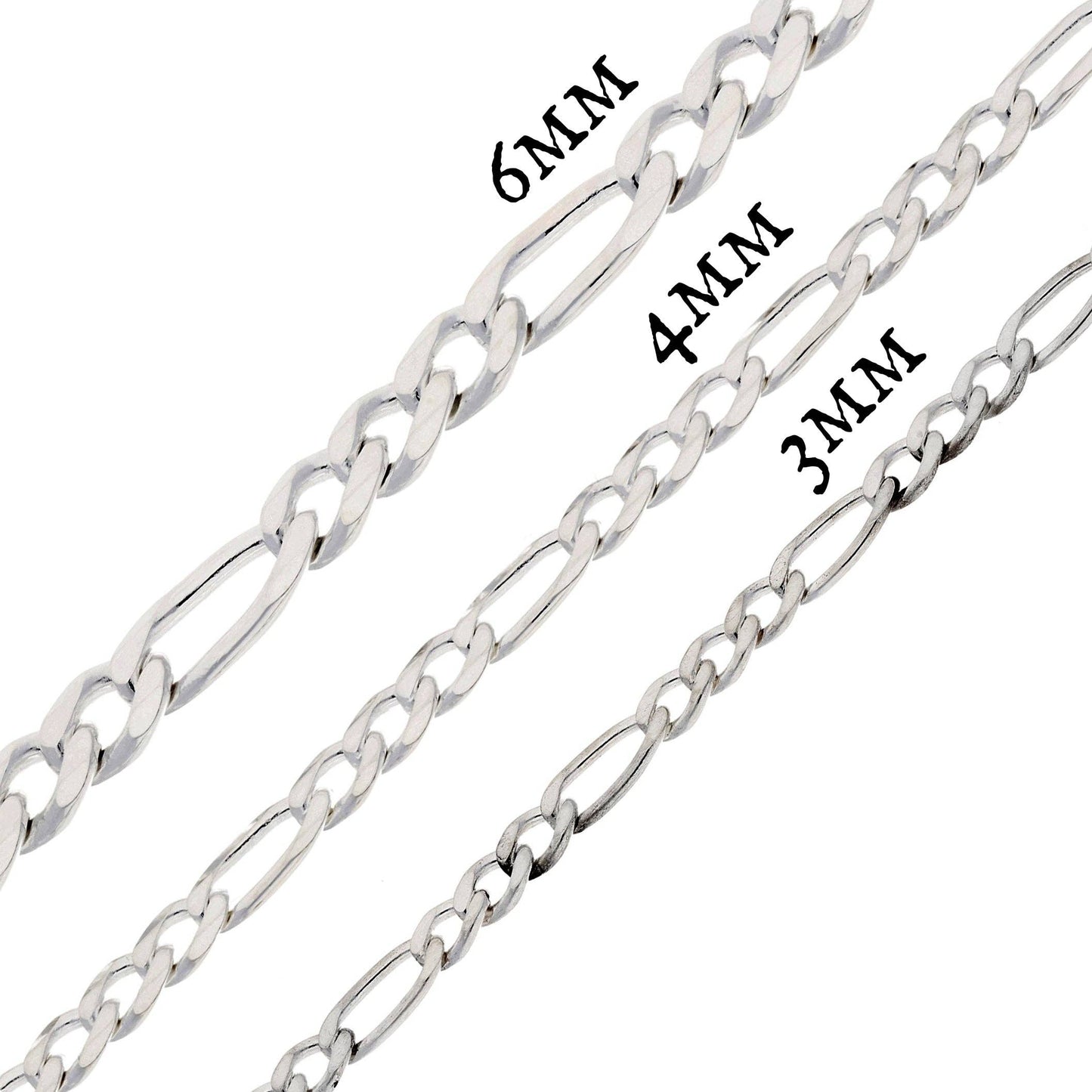 Diamond-Cut 3mm Wide Sterling Silver Figaro Chain Necklace