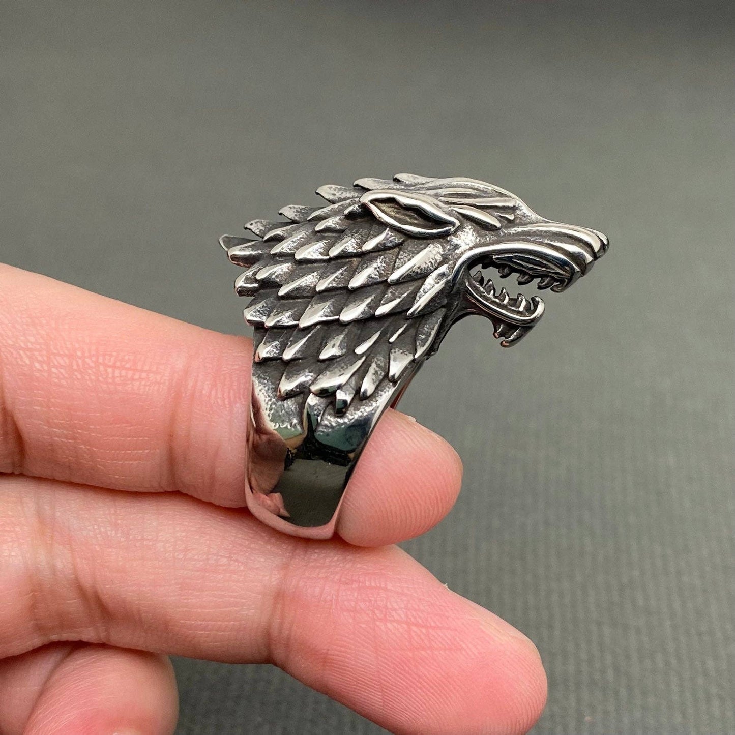 Men's Stainless Steel Wolf Head Ring
