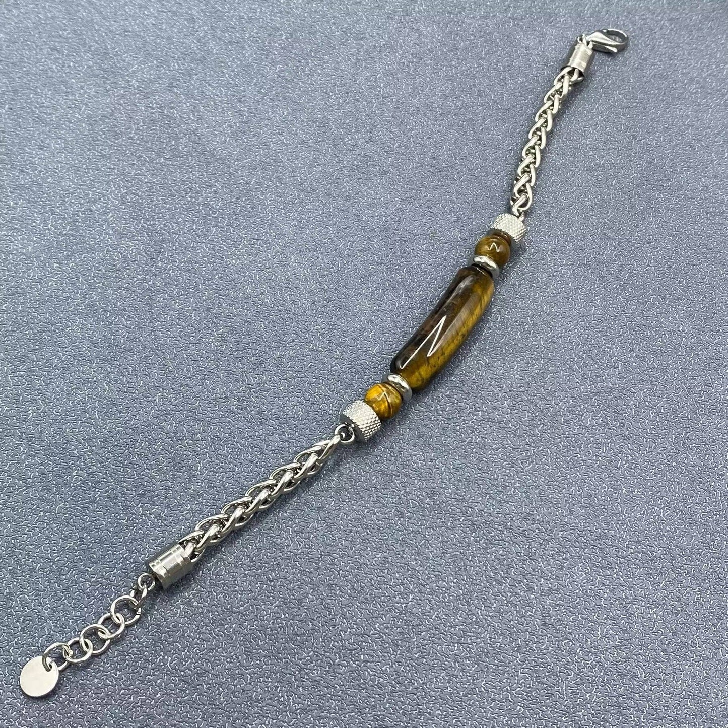Stone & Stainless Steel Chain Linked Men's Bracelet