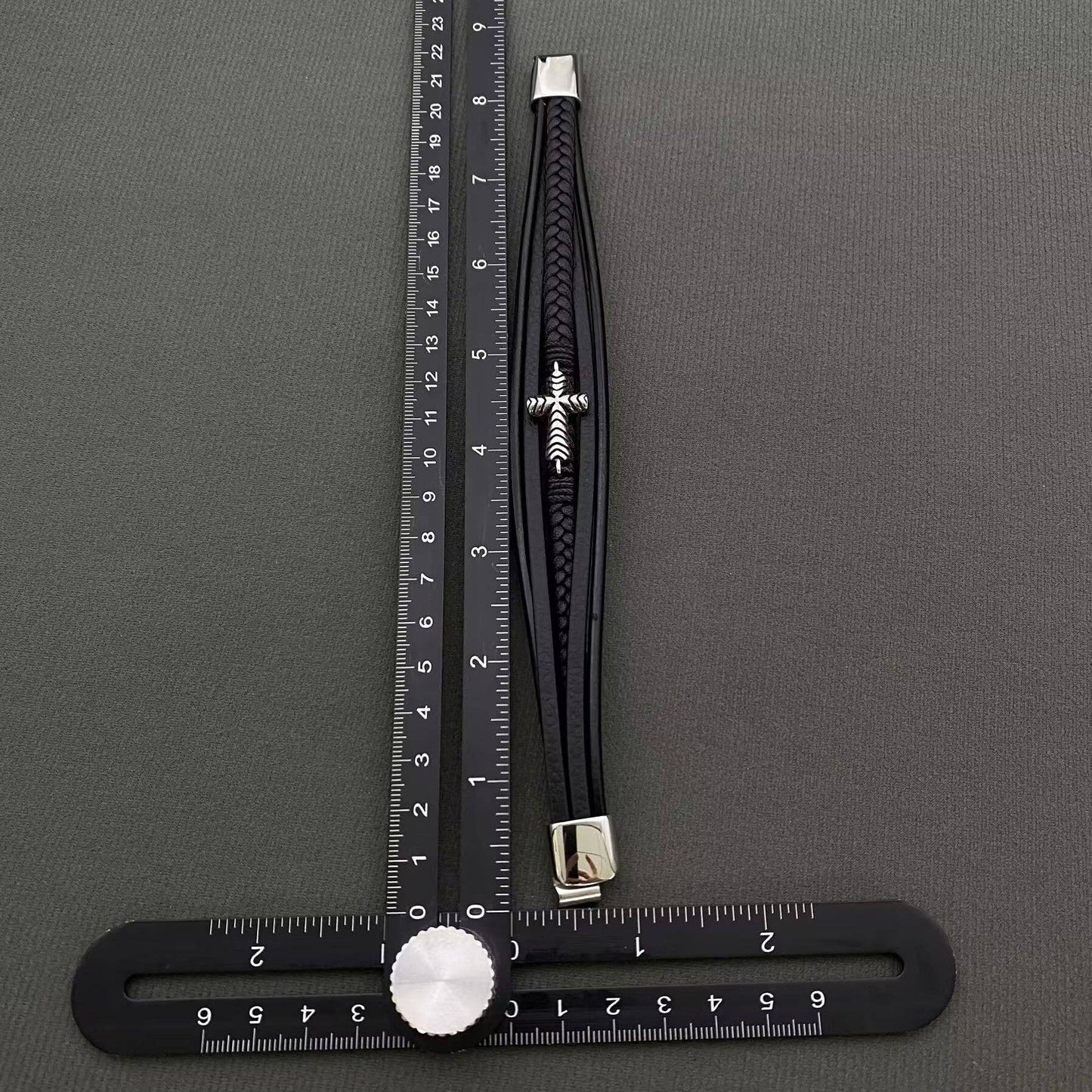 Men's S.Steel Cross Charm Multilayer Leather Bracelet