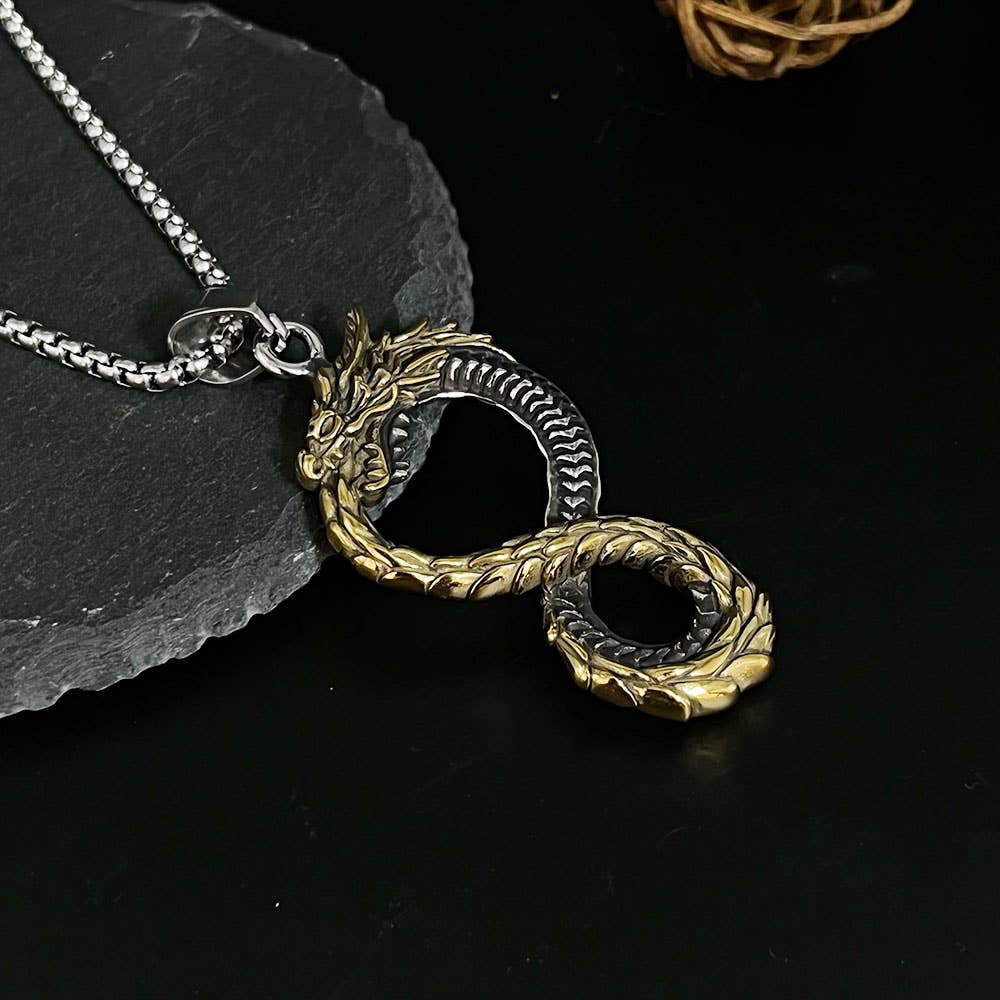 Viking Non-Fading Ring Stainless Steel Dragon Pendant Necklace