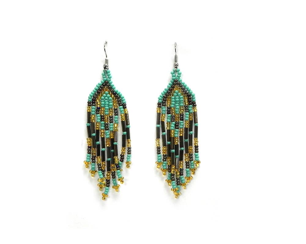 Small Seed Bead Fringe Long Dangle Earrings