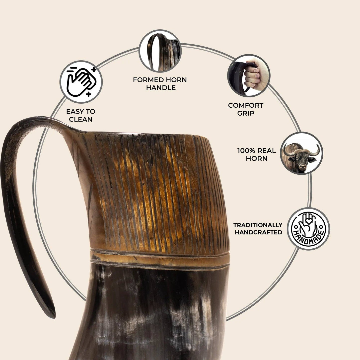 Horn Whiskey Mugs - Holds Upto 6.5 oz, Striped