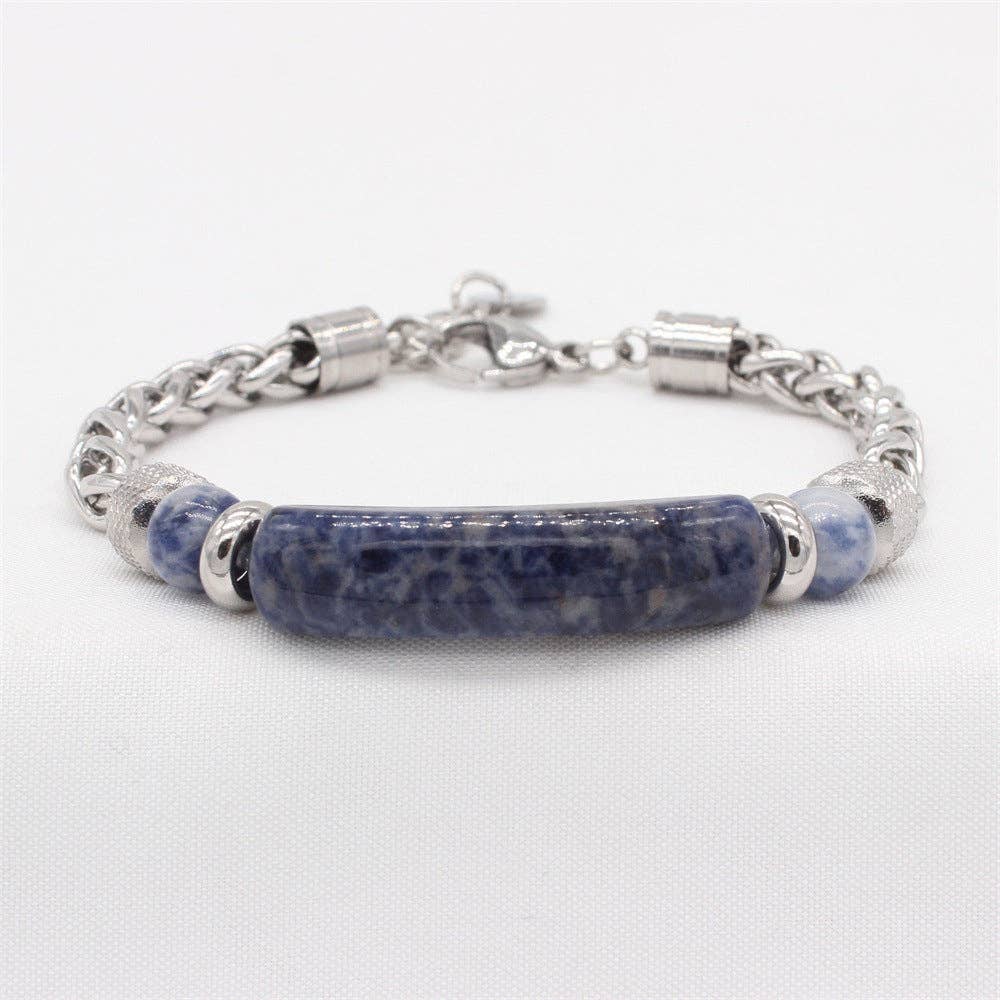 Stone & Stainless Steel Chain Linked Men's Bracelet