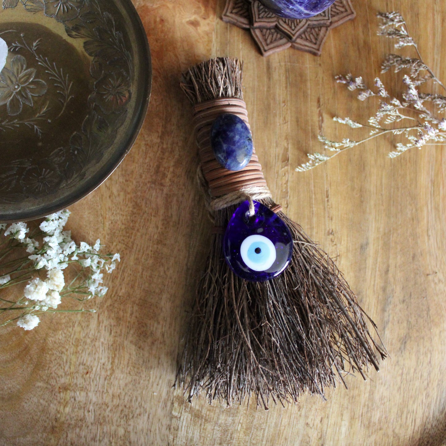 Evil Eye Protection Witch's Broom, Crystal Witch Besom