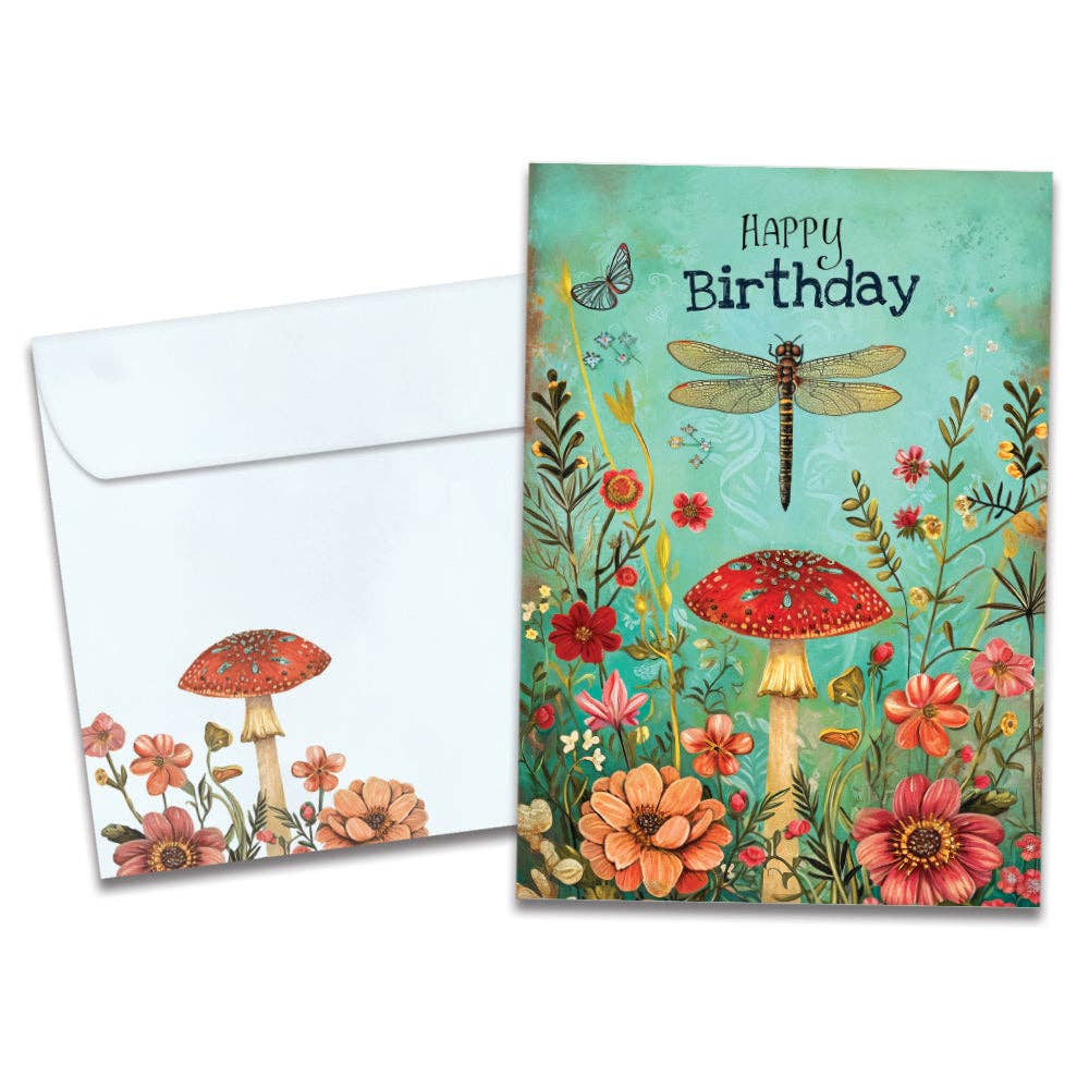 Dragonfly Toadstool Birthday Card