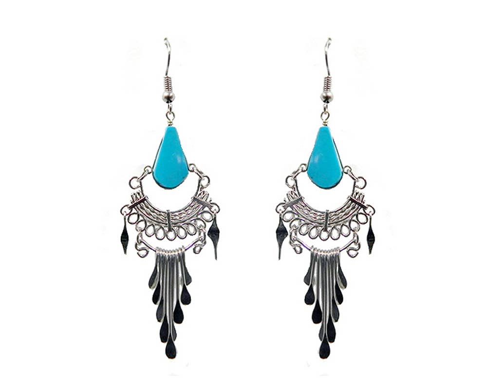 Assorted Stone Chip Stone Metal Dangle Earrings