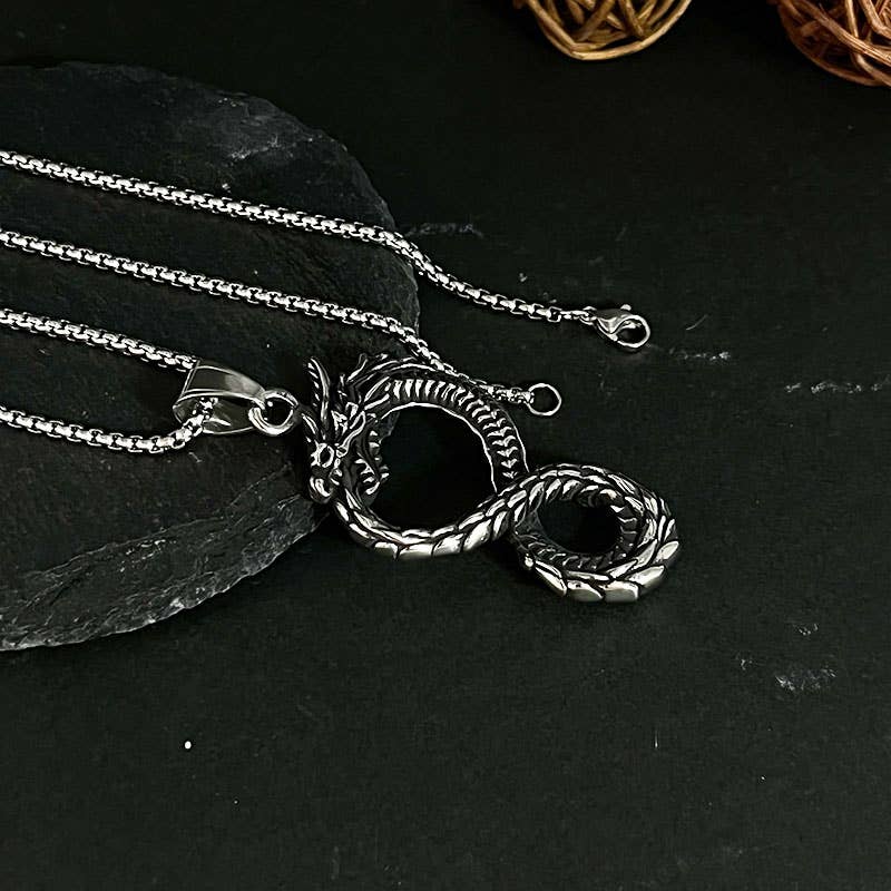 Viking Non-Fading Ring Stainless Steel Dragon Pendant Necklace