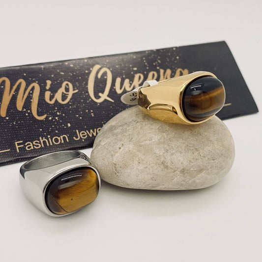 Tiger Eye Stone Men's Stainless Steel Ring