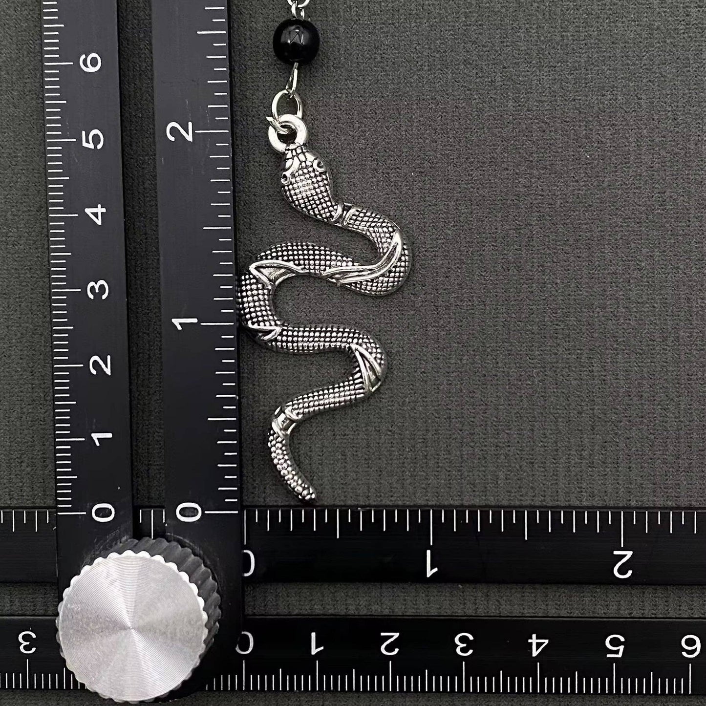 Snake Pendant Black Glass Beaded Y-shaped Necklace