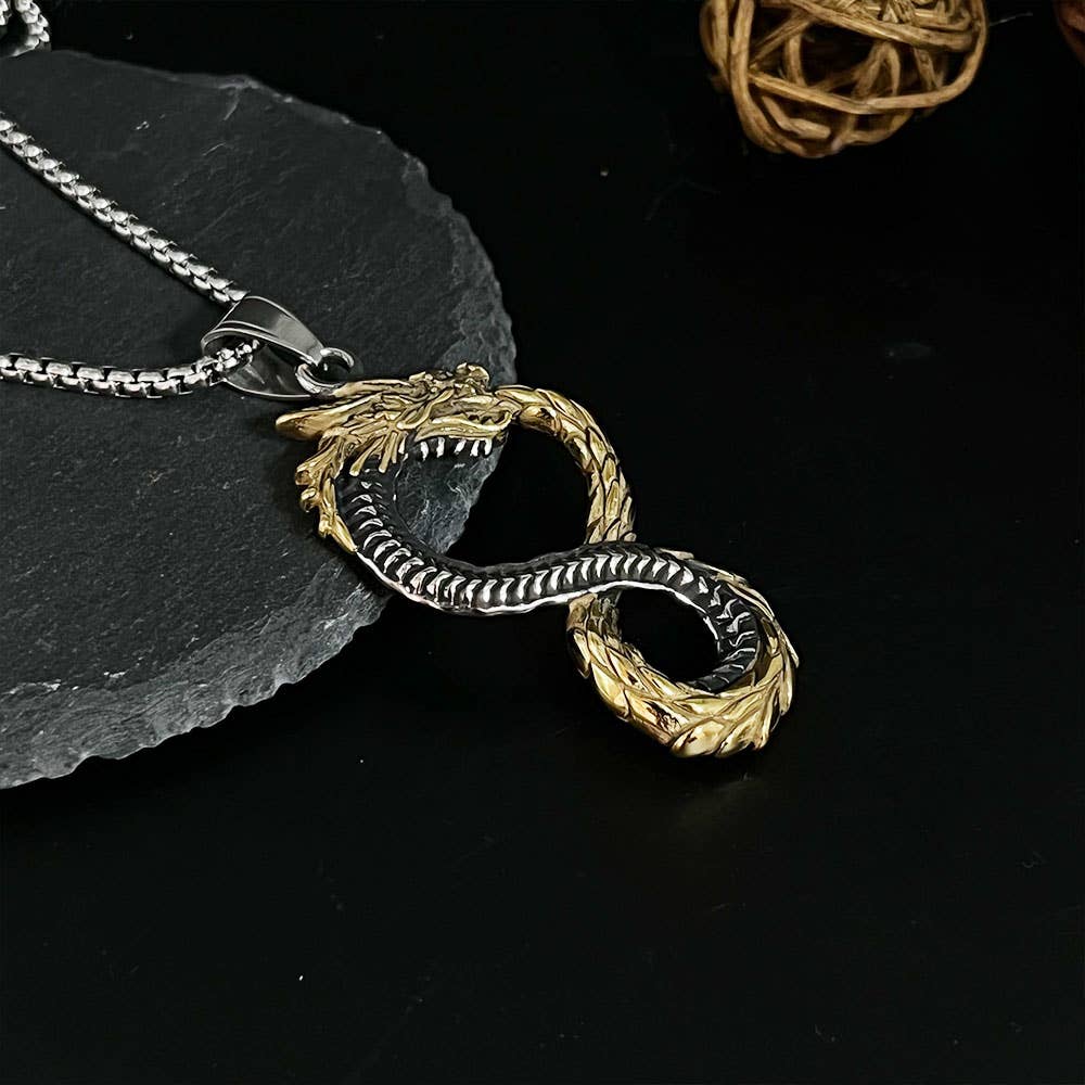 Viking Non-Fading Ring Stainless Steel Dragon Pendant Necklace