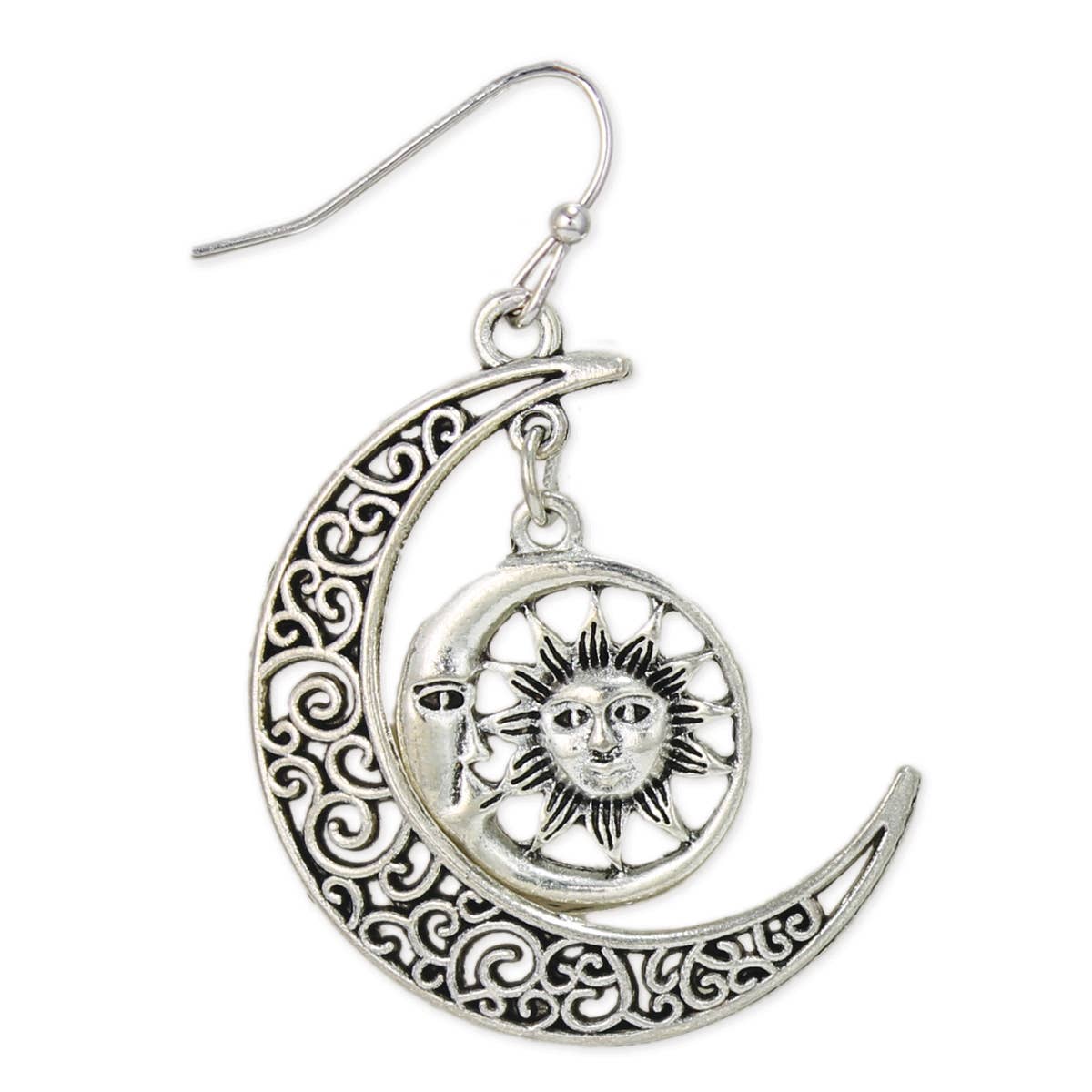 Celestial Silver Crescent Filigree Earrings