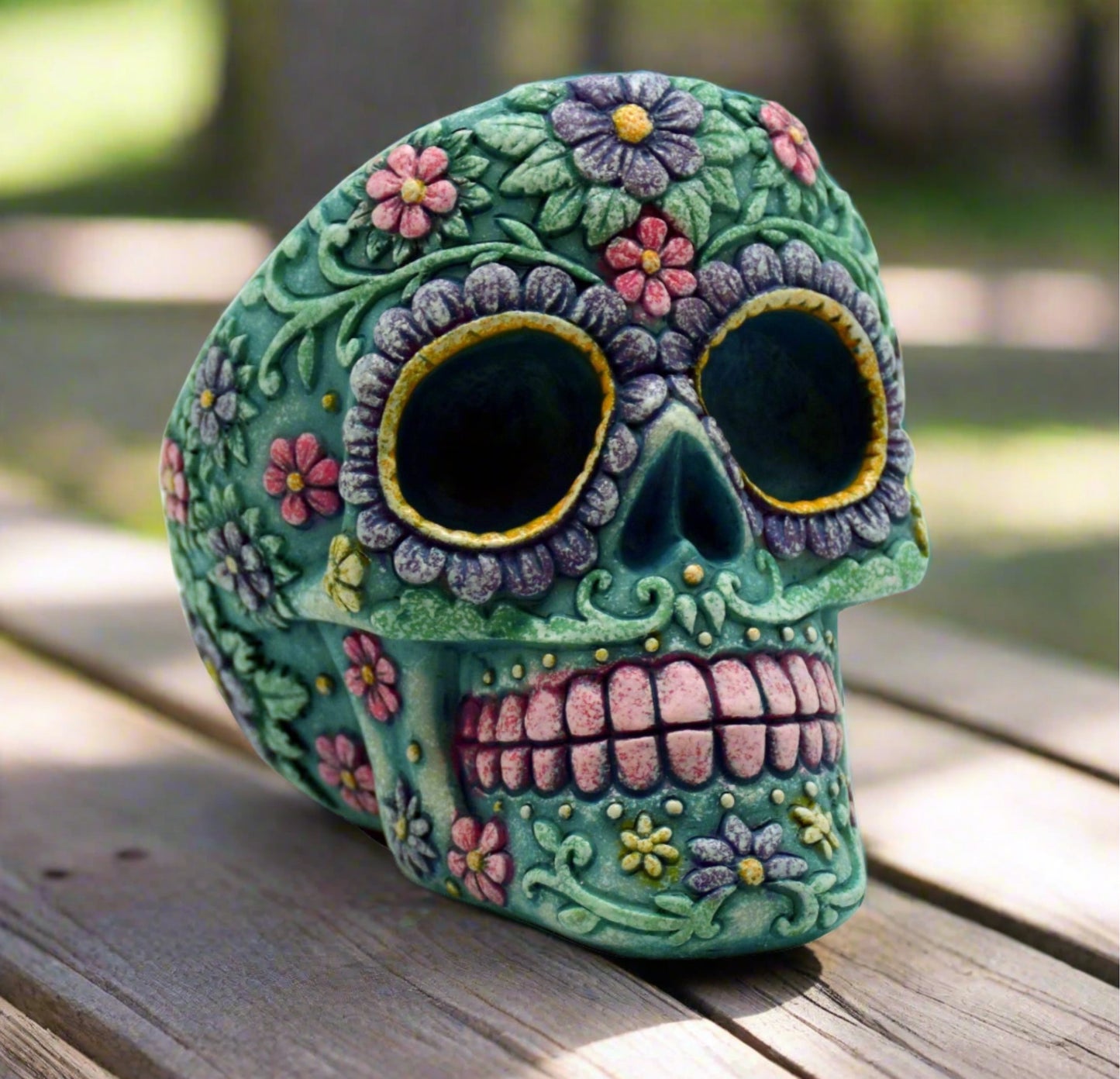 Aqua Color Sugar Skull Tall Ashtray